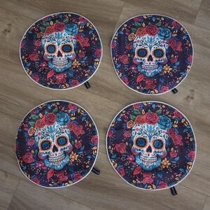 Max Studio Sugar Skull Placemats Day of the Dead Floral Set of 4 NWOT‎